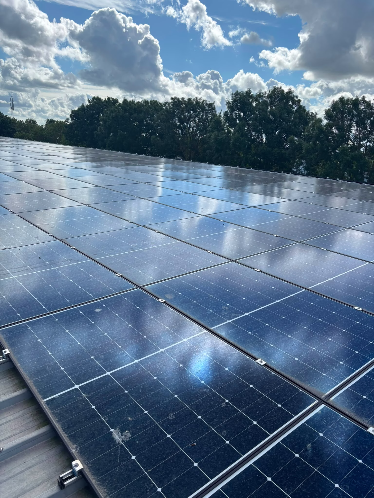 Zonnepanelen op een dak. Gereinigd